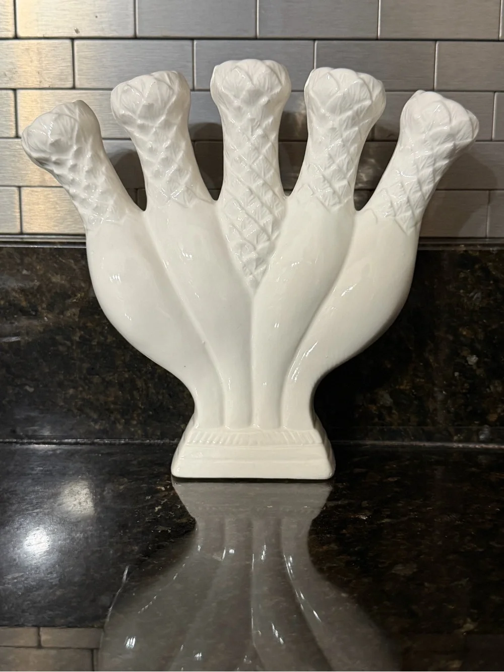 Vintage White Ceramic Five-Finger Tulipiere Bud Vase